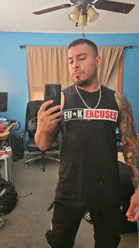 Customer photo review of Fu*k Excuses Tee Shirt