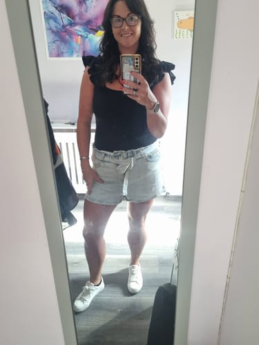 Customer photo review of Ruffle Shoulder Square Neck Stretch ‘Lily’ Bodysuit - Black (PRE ORDER - Dispatched on or before 17th May)
