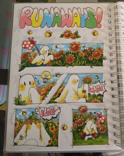 Customer photo review of V2 Runaway Ghosts Comic Sticker Sheet: Ollie
