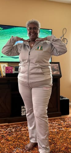 Customer photo review of AKA Silver Track pants