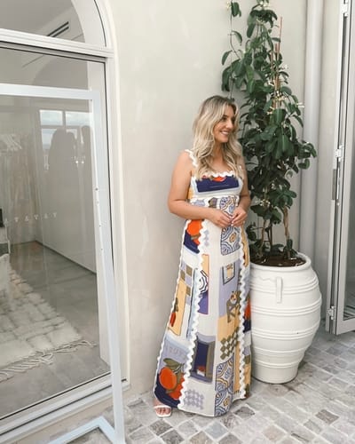 Customer photo review of Chelsea Ric Rac Trims Unique Print Back Tie-up Maxi Dress