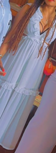 Customer photo review of Behati White Ruffle Maxi Dress