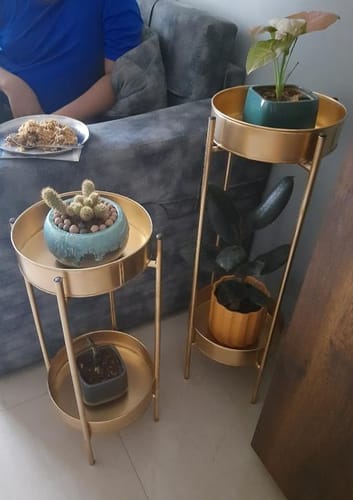 Customer photo review of United Crafts Metal Multi-Tier Planter Stand for Home Décor (Gold Set of 2) Pot Holder