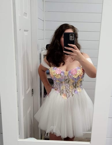 Customer photo review of Corset Floral Embroidery Ivory Dress with Removable Off Shoulders