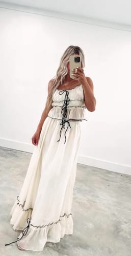 Customer photo review of Sexy Suspender Strap Top and Elastic Waist Elegant Skirt Set