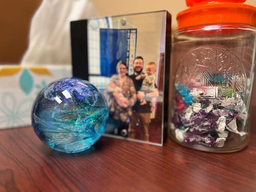 Customer photo review of Dichroic Explosion Orb with Cremation Ash
