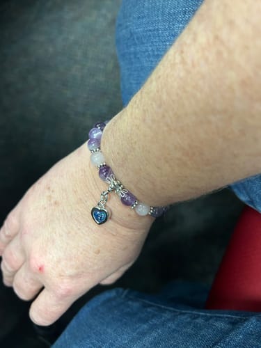 Customer photo review of Amethyst and Rose Quartz Healing Bracelet with Cremation Ashes