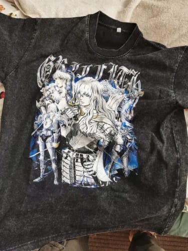 Customer photo review of Griffith T-shirts Oversized Streetwear Vintage Washed Anime Kenpuu Denki T Shirt Short Sleeve Retro Manga Guts Tops Tees Men