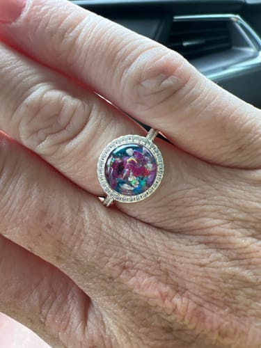 Customer photo review of Bedazzled Circle Opal Cremation Ring