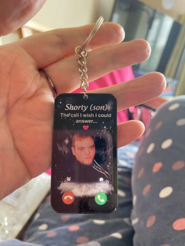 Customer photo review of Personalized The Call I Wish I Could Make Memorial Keychain