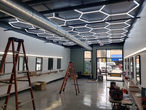 Customer photo review of Hexagon Garage Lights | LED Ceiling Grid