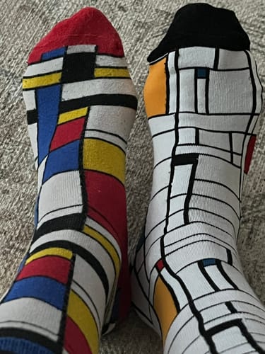 Customer photo review of Men's Mondrian Art Cotton Crew Sock - Black & White