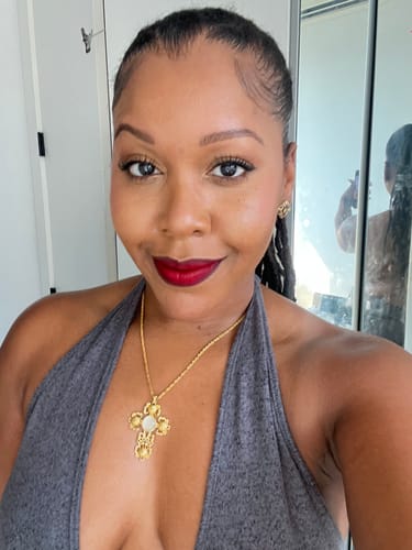 Customer photo review of Baroque Cross 18k Gold Pendant Necklace