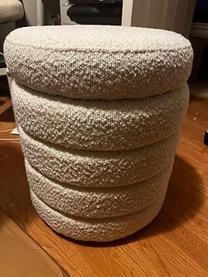 Customer photo review of Cushen Upholstered Storage Round Ottoman with Soft Padded Seat
