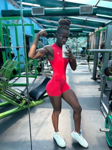 Customer photo review of Red Backless Romper