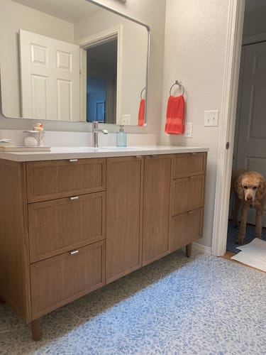 Customer photo review of Cape Breton 60" Mid Century Oak Bathroom Vanity