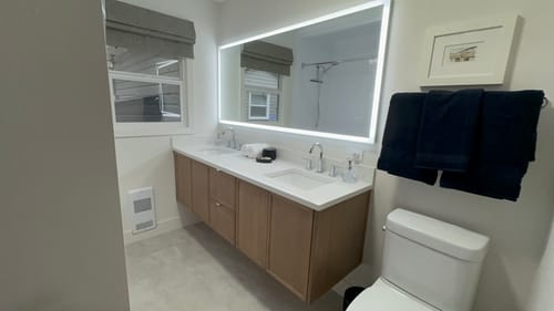 Customer photo review of Cape Breton 72" Wall Mount Mid Century Oak Bathroom Vanity, Double Sink