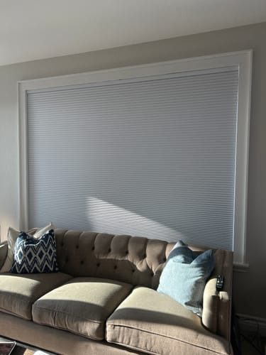 Customer photo review of SmartWings Motorized Blackout Cellular Shades Hazel