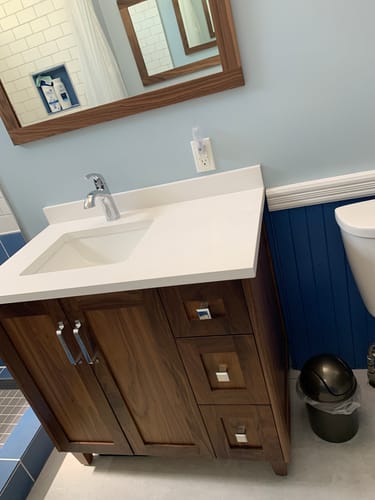 Customer photo review of Bridgeport 36" American Black Walnut Bathroom Vanity, Left Sink