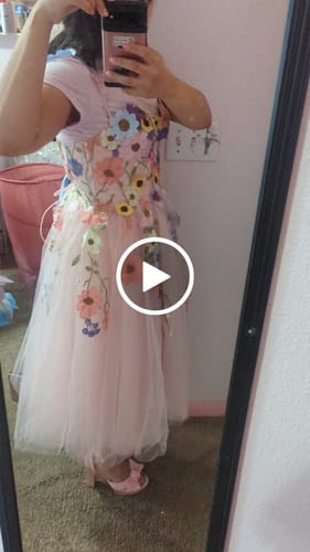 Customer video review of Corset Floral Applique Midi Dress with Tie Straps