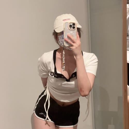 Customer photo review of Stretch Slim Letter Short Sleeve T-Shirt Top