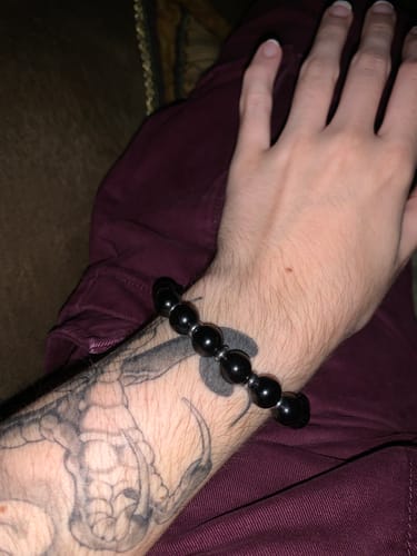 Customer photo review of Brazilian Black Tourmaline Bracelet Between Steel