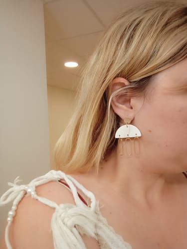 Cindy C. review of Grandes boucles d'oreilles pendantes, blanc et or image 1 out of 1