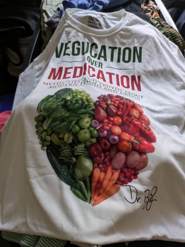 Customer photo review of Vegucation Over Medication Premium Shirt