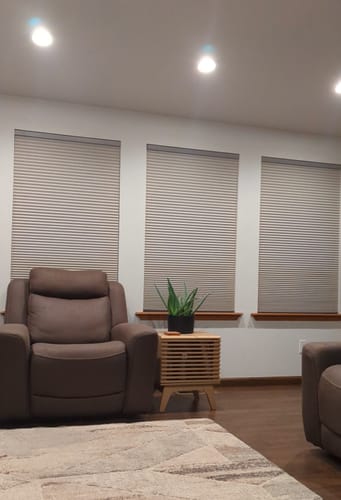 Customer photo review of SmartWings Motorized Light Filtering Cellular Shades Hazel