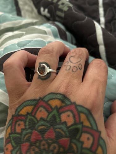 Customer photo review of Braided Oval Opal Cremation Ring