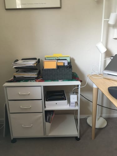 Customer photo review of 3 Drawer Fabric Mobile File Cabinet/Printer Stand with Shelf | DEVAISE