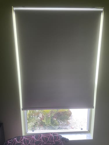 Customer photo review of SmartWings Motorized Roller Shades 100% Blackout Safari