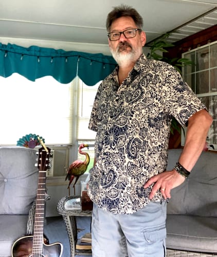 Customer photo review of Men's Retro Floral Pocket Short Sleeve 70s Paisley Print Vintage Button Up Shirt