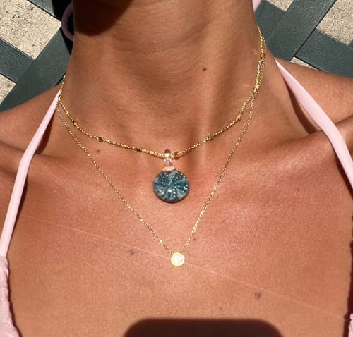 Customer photo review of Turquoise Glass Pendant with Infused Cremation Ash