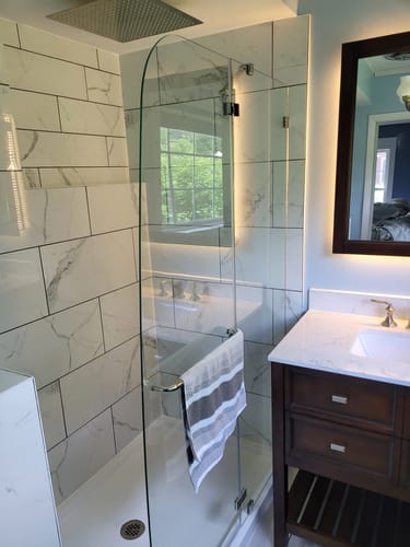 Customer photo review of SUNNY SHOWER 45" x 72" Frameless Hinged Pivot Shower Door, Chrome Finish