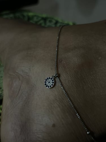Customer photo review of Silver Evil Eye Charm Anklet
