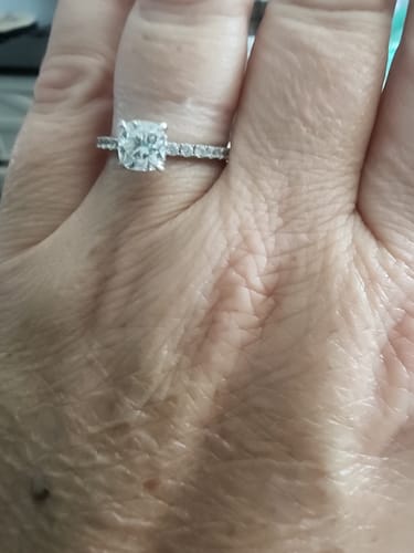 Customer photo review of Hidden Halo Cushion Cut Moissanite Pave Engagement Ring