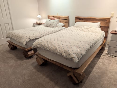 Customer photo review of Solid Wood Bed Frame - Low Profile Bed Frame with Live Edge Headboard