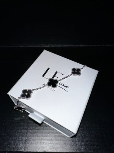 Customer photo review of Camilla Bracelet — Black + Silver Guilloché
