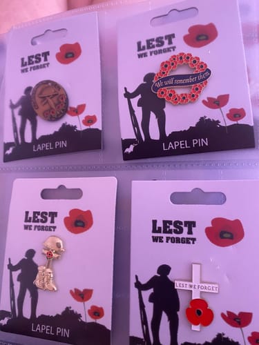 Customer photo review of Remembrance Lapel Pin Badge - Boots Helmet & Cross Design