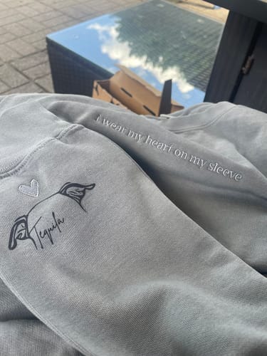 Customer photo review of "Heart on my sleeve" Embroidered Custom Crewneck, Unisex