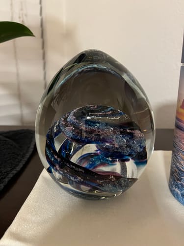 Customer photo review of Vibrant Memorial Helix Egg with Cremains