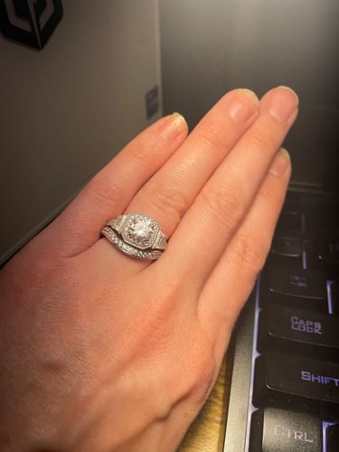 Customer photo review of Halo Art Deco CZ Ring Set in Sterling Silver