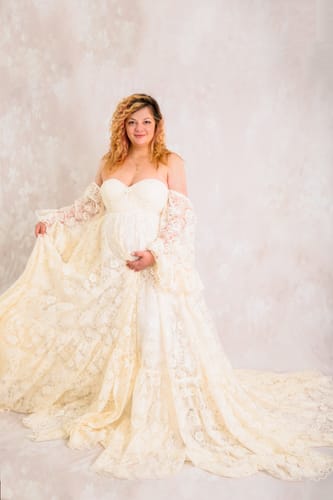 Customer photo review of Elegant Lace Maternity Dress for Photo Shoots Off The Shouler Maxi Dress Fancy Photography Props YEWEN YW220701