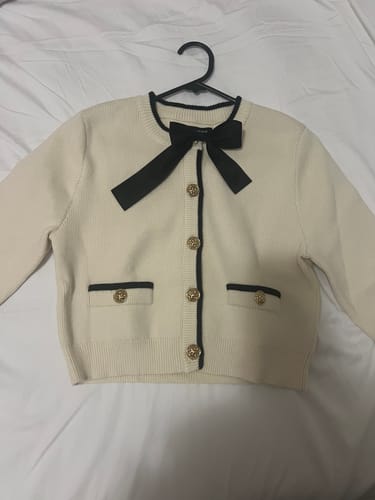 Customer photo review of Bow Tie Decor Crew Neck Knitted Cardigan
