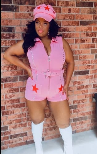 Customer photo review of Showtime Denim Playsuit In Pink