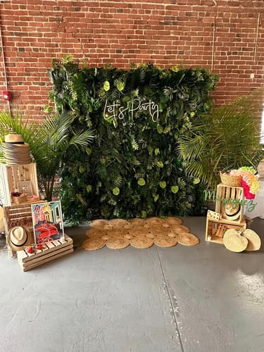 Customer photo review of Green Tropical Jungle Fabric Artificial Flower Wall Backdrop Party Decor