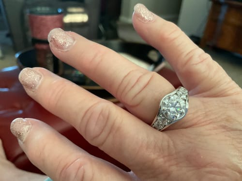 Customer photo review of Bezel Round Moissanite Channel Euro Shank Engagement Ring