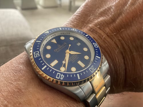 Customer photo review of Oceaneva Men's Deep Marine Explorer II 1250M Pro Diver Watch Blue Yellow Gold