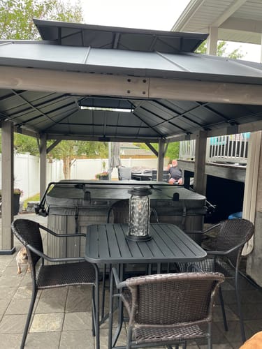 Customer photo review of SUNJOY 12x20 Wooden Frame Hardtop Gazebo with Rectangle Double Tier and Ceiling Hook - Standard Natural Cedar